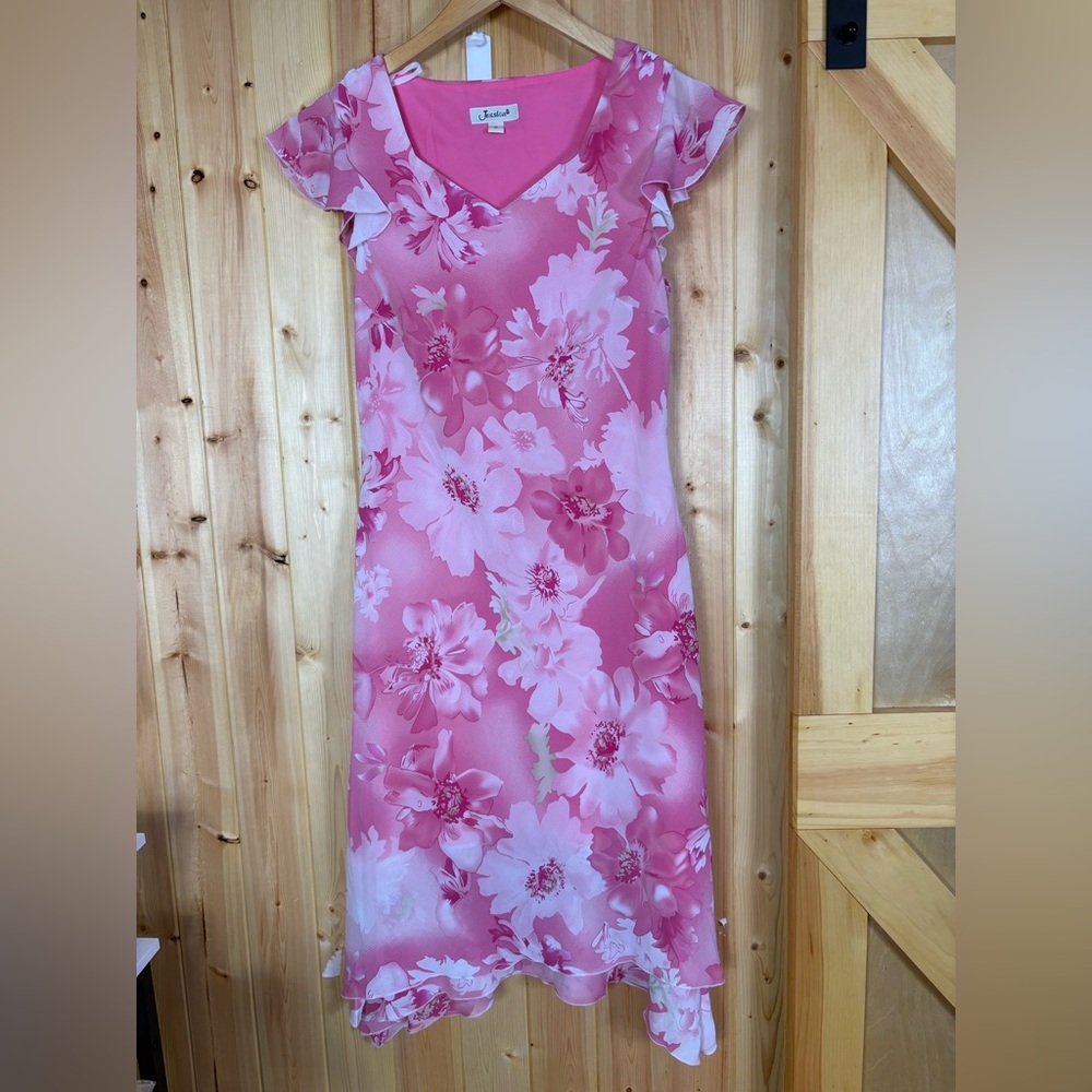 Vtg Jessica pink floral Dress women’s tagged size 12 romantic 90’s dainty flowy